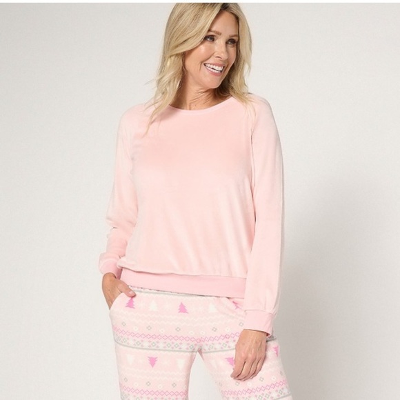 Muk Luk Light Pink Velour Crewneck Sweatshirt - Picture 1 of 5